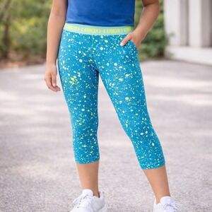 Under Armour Kids Blue Paint Splatter Capri Leggings Athletic Pants Size XL